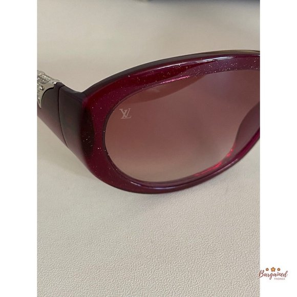 Authentic LOUIS VUITTON Burgundy Acetate Iris PM Rhinestone Oval Sunglasses - Picture 2 of 12